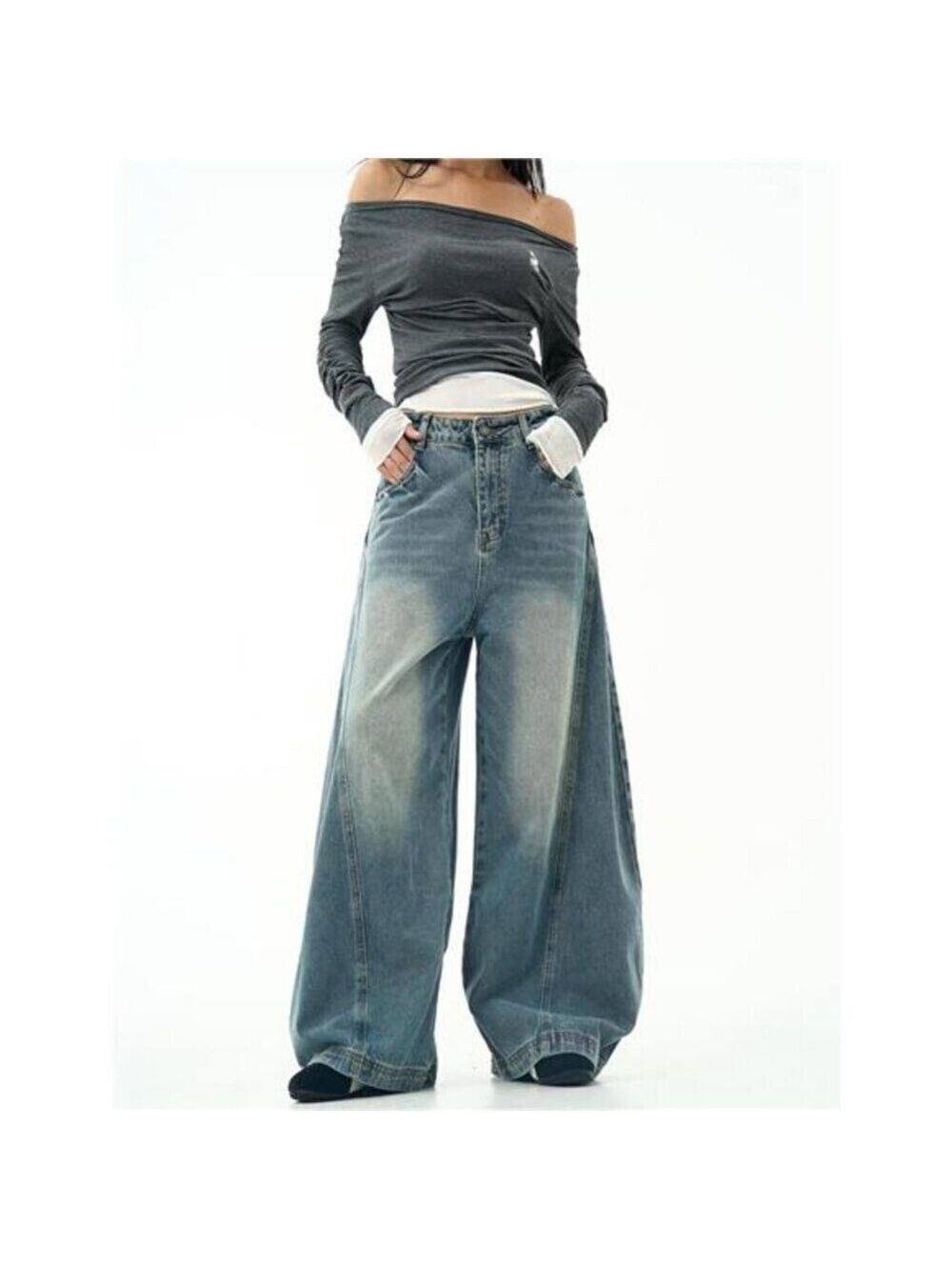 Women's Baggy Jeans Vintage Oversized Pants Aesthetic Hip Hop Jeans Relaxed Fit - Picture 2 of 6
